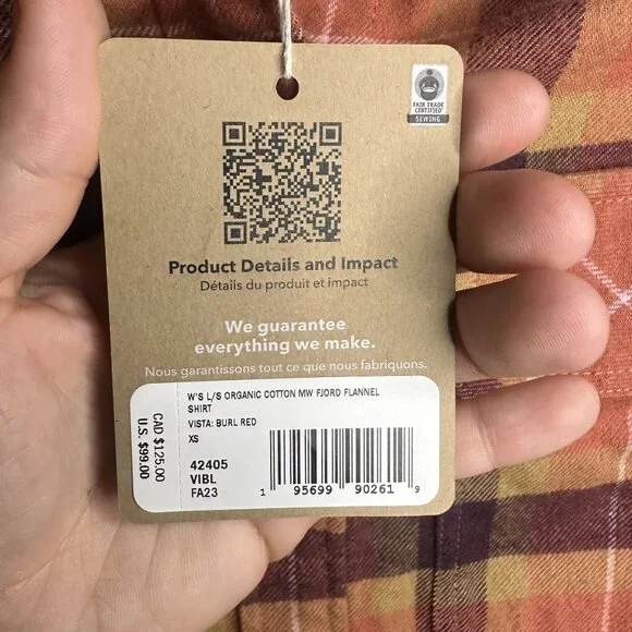 Patagonia Womens LS Organic Cotton Midweight Fjord Flannel NWT Size XS (Burl Red - Picture 14 of 15